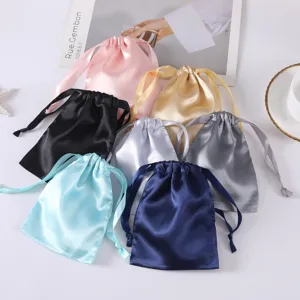 Einfarbig Satin Kordelzug Aufbewahrungsbeutel Tragbare Weiche Polyester Tasche Für Schmuck Make-up Augenmaske Organisation Staubdicht Reisen Taschen