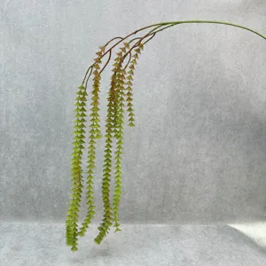 Artificial foxtail hanging green plant vine detail view, perfect for indoor wall decor.