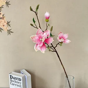Künstlicher Magnolienblütenzweig rosa Blumen Heimdekoration realistische Blumenarrangements