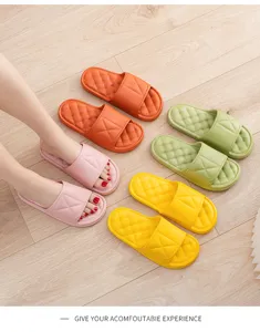 Detailed view of soft thick cushion slide sandals featuring quilted pattern and vibrant colors.