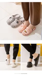Couple garden shoes breathable hollow beach clogs casual footwear with cute charms and letters