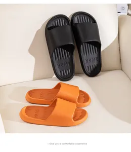 Comfortable summer couple home slippers in black and orange, anti-slip indoor sandals.