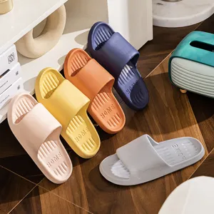 Comfortable summer indoor home slippers set, anti-slip soft EVA couple slides in multi vibrant colors.