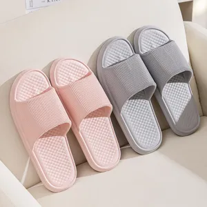 Comfortable EVA couples home slippers with striped upper and anti-slip sole for indoor use
