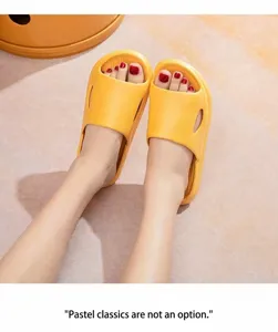 Yellow platform home slippers with cutout details, anti-slip summer sandals for indoor use.