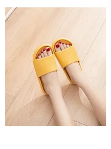 Comfortable yellow non-slip home slippers, soft sole daily indoor wear detail display.