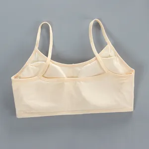 Comfortable cotton girls camisole bra, wireless development period children vest with pads.