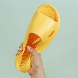 Comfortable yellow home slippers for women and men, summer anti-slip bathroom slides, soft EVA thick sole.
