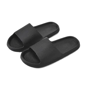 Black slide sandals for home and bathroom, non-slip comfort EVA couple slippers summer shoes