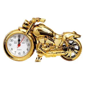 Creative gold motorcycle desk quartz clock, stylish bedside ornament for home students.
