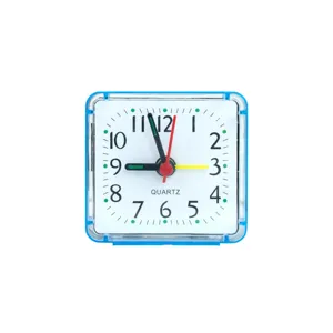 Square blue plastic quartz alarm clock for students bedroom bedside desktop cute table clock