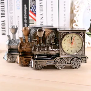 Vintage locomotive alarm clock creative retro train desk clock home decor gift model