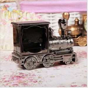 Vintage locomotive train clock desk decor, creative retro train model ornament for home.