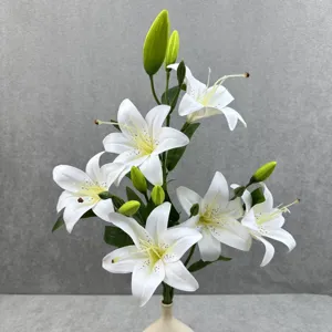 Artificial white lily flower branch detail, perfect for wedding and home tabletop decoration.
