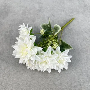 Künstlicher weißer Dahlien Blumenstrauß 7 Köpfe Kunstblumen für Heimdekoration Hochzeit.