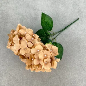 Artificial hydrangea silk flower for home wedding decor, detailed view of single stem with petals.