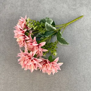 Künstlicher 7-Kopf rosa Dahlien Blumenstrauß Kunstblumen für Heimdekoration Hochzeit.