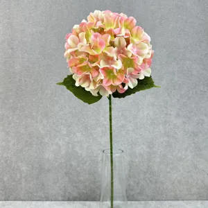 Artificial hydrangea flower stem pink green 3d fabric floral home decor wedding arrangement