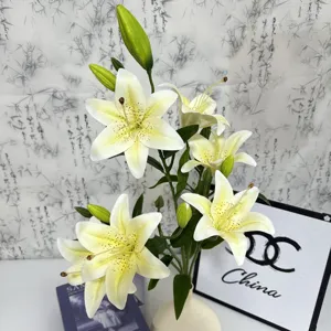 Artificial white lily flower 6 heads fake floral arrangement for home hotel decor