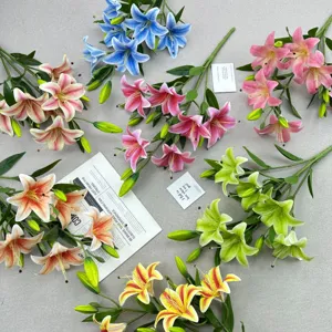 Artificial lilies 6-head silk flowers wedding home table hotel decoration multi-color