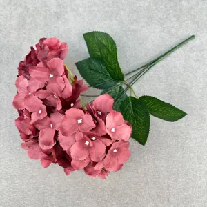 Artificial silk hydrangea flower 5 branches large petals for home wedding decoration