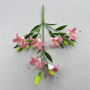 6-Head Artificial Lily Flower Branch Fake Floral Arrangement for Wedding Home Decor