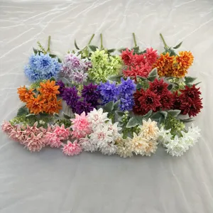 Künstliche Dahlien Blumen 7 Köpfe mehrfarbige Seidenblumen für Heimtextilien Hochzeit