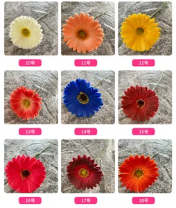 Single PU gerbera daisy artificial flower for wedding home decor, multi-color variant.