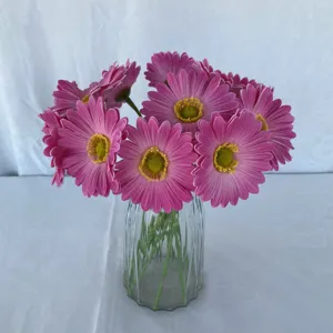 Pink artificial gerbera daisy flowers bouquet in clear glass vase home decor main image