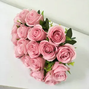 18-Köpfe künstlicher rosa Rosenstrauch für Hochzeit Heimdekoration, kleine Blumen Deko.