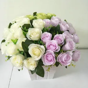 Kunstblumen Rosen Topf künstliche Pflanzen Deko Bouquet für Hochzeit Heimdekoration Tischdeko