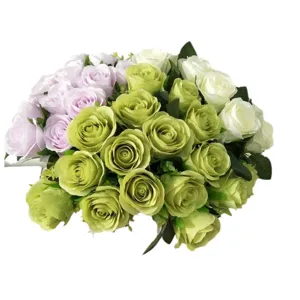Künstlicher Rosenstrauß künstliche Blumen Hochzeit Deko 18 Köpfe rosa grün und weiß