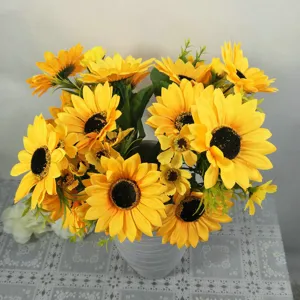 Bouquet de Tournesols Artificiels Fleur en Soie Fausse Plante Style Champêtre Maison Intérieur Extérieur Décoration Jaune Arrangement Floral