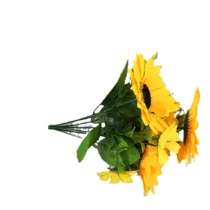 Bouquet de tournesols artificiels 7 branches fausses fleurs pour décoration jaune