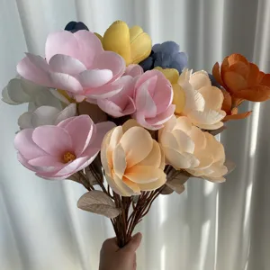 Künstliche Magnolien Blumen Strauß Stoff Heim Hochzeit Deko bunte Blumenarrangements
