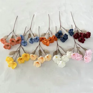 Künstliche Magnolien Blumen langer Stiel 4 Köpfe Seidenblumen für Hochzeit Deko bunt
