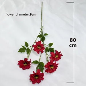 5-head artificial sparrow orchid flower branch, red flower diameter 9cm, height 80cm.