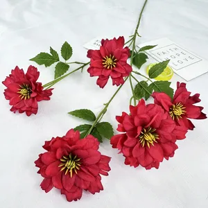 Detail view of 5-head red artificial orchid flower for table home decor and floral arrangement.