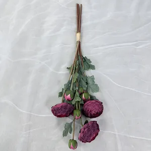Bouquet de fleurs artificielles renoncules violet foncé en soie pour déco de mariage