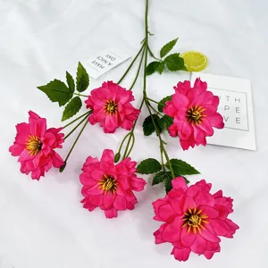 Artificial 5-head cosmos flower bouquet for home dining table decor fake floral arrangement