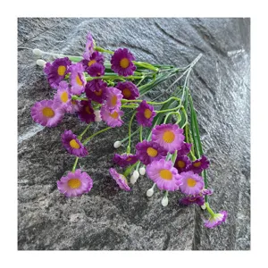 Ramo de flores artificiales mini margarita violeta para coronas DIY y decoracion del hogar