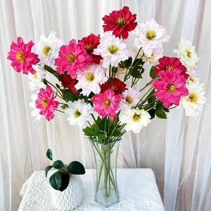 Artificial dahlia flower bouquet with vase fake floral arrangement for home table decor