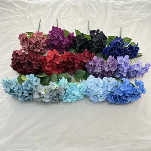 Artificial 5-prong hydrangea silk flowers for wedding home decor, multiple colors available.