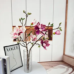 Künstlicher Magnolienblütenzweig PU Beflockt Simulation Lotusblume Heimdekoration Hochzeit Fotografie Requisiten