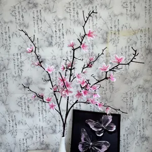 Künstliche Magnolien Blumen 9-Zweig Seidenblumen Zweig Hochzeit Heimdekoration weiße Vase