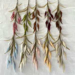 Artificial flocked reed flower branches colorful wedding hotel home decorative plants