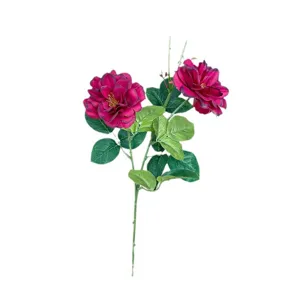Künstliche 2-Köpfe Rosen Blumen Zweig für Hochzeitsdekoration Heim Party Blumenarrangement