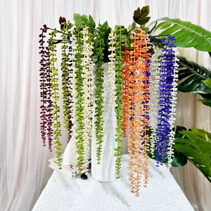 Planta artificial colgante cadena de perlas vid falsa de goma suave multicolor para boda hogar
