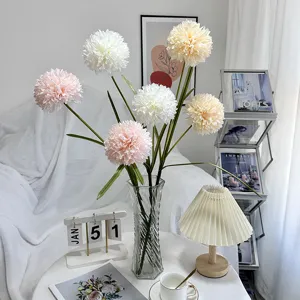 Artificial snowball flower bouquet Nordic style home decor fake silk flowers detail view.