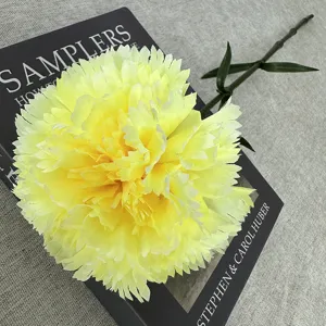 Single yellow artificial carnation flower prop, perfect for home decor and wedding photography.